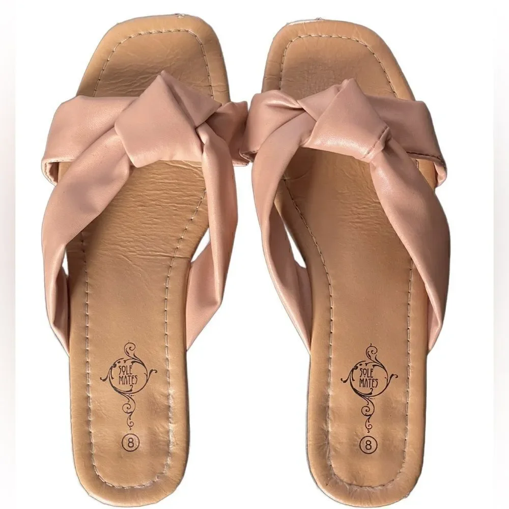 Sole Mates Pale Pink Knotted Slip On Flats with Square Toe (Size: 8)